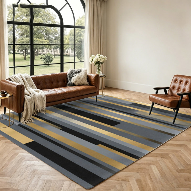 Geometric Stripe Area Rug, Modern Abstract Design Floor Mat, Non-Slip Soft Indoor, Machine Washable Carpet for Living Room, Bedroom, Entryway, Home Office and Dining Spaces