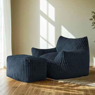 Large Corduroy Compression Bean Bag Chair with Ottoman Memory Foam Lazy Floor Sofa