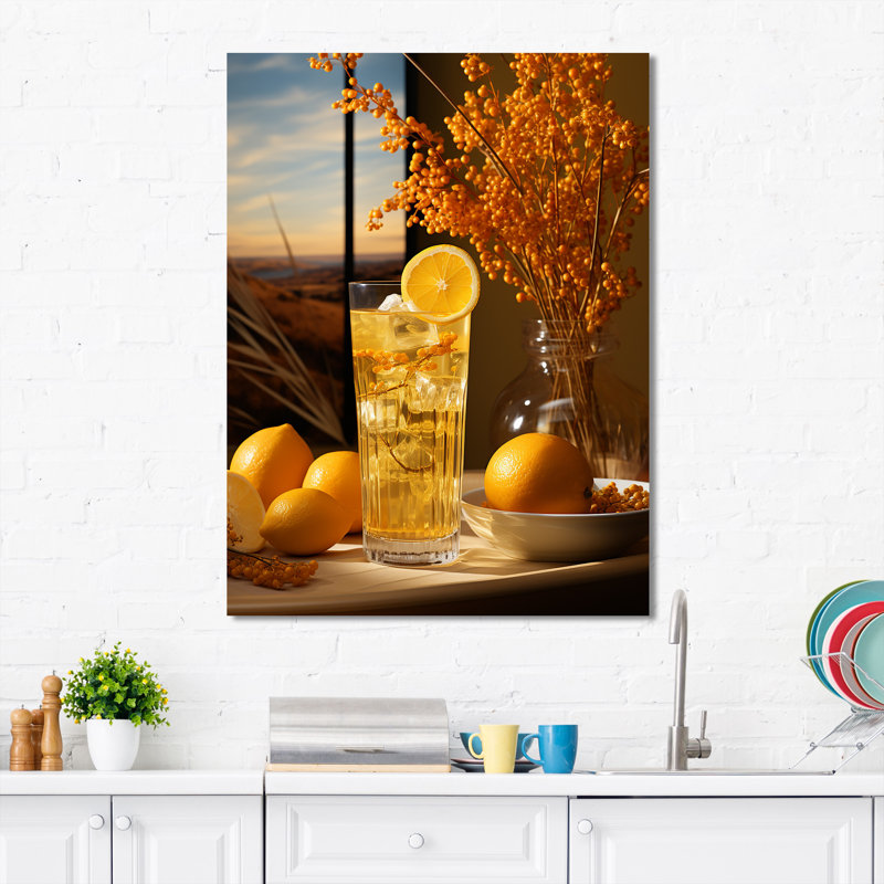 Cocktail jaune paille ensoleillée Téquila III - Art mural cocktails, H 40 po x l 30 po x P 1,5 po