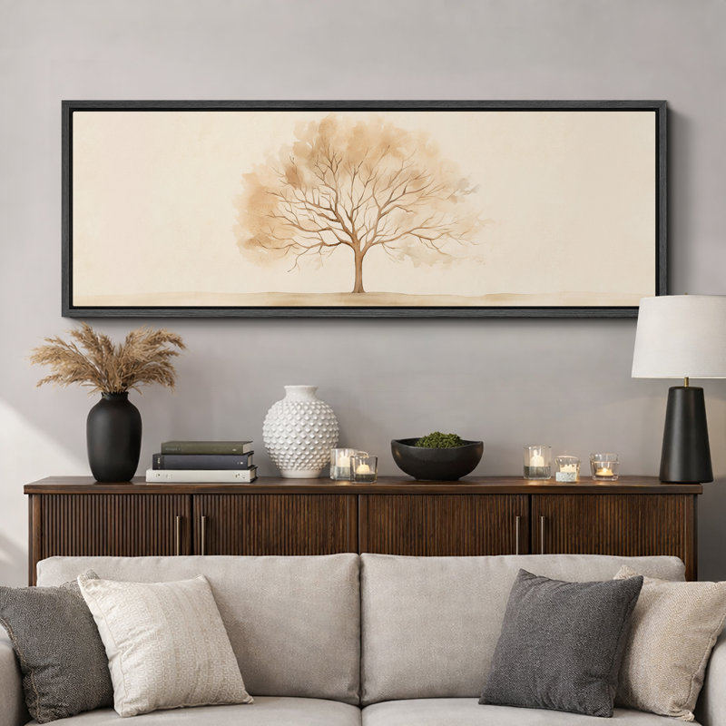 «Rustic Countryside Elegant Solitaire Tree», reproduction d'art sur toile encadrée sur toile, H 20 po x l 60 po