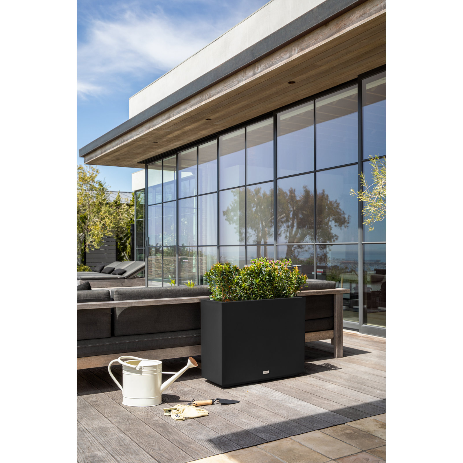 Block Series Span Planter, Black, 24.25” H x 30” W x 12” D