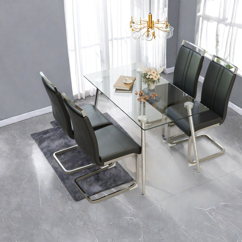 Ensemble de table de salle à manger moderne en verre pour la cuisine, chaises ergonomiques incluses