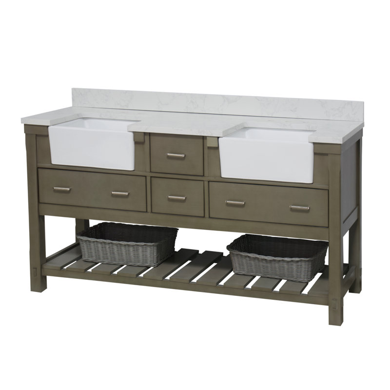 Ensemble de meuble-lavabo double 72 po Hitton, Gris patiné, Carrare d'ingénierie