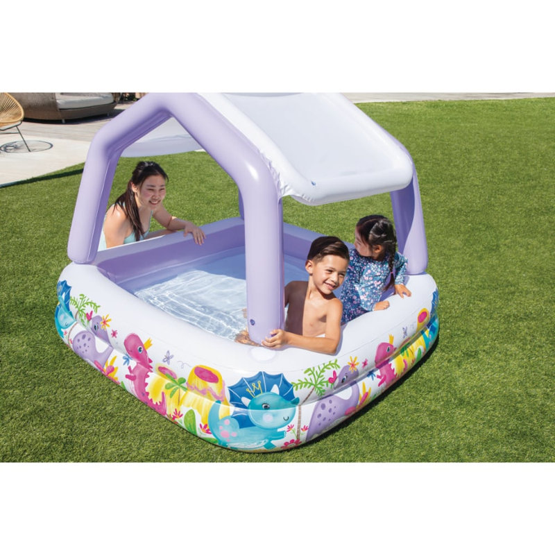 Intex: Sun Shade Pool - piscine gonflable carrée pour enfants de 52 po, auvent amovible, scène de dinosaure colorée, jeu d'eau dans la cour Splash-Wade, tout-petits - enfants de 2 ans et plus