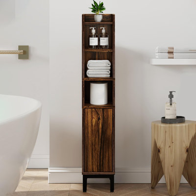Sauder 5‑tier Corner Toilet Paper Storage Cabinet, Freestanding Bathroom Organizer With Door And Adjustable In Walnut
