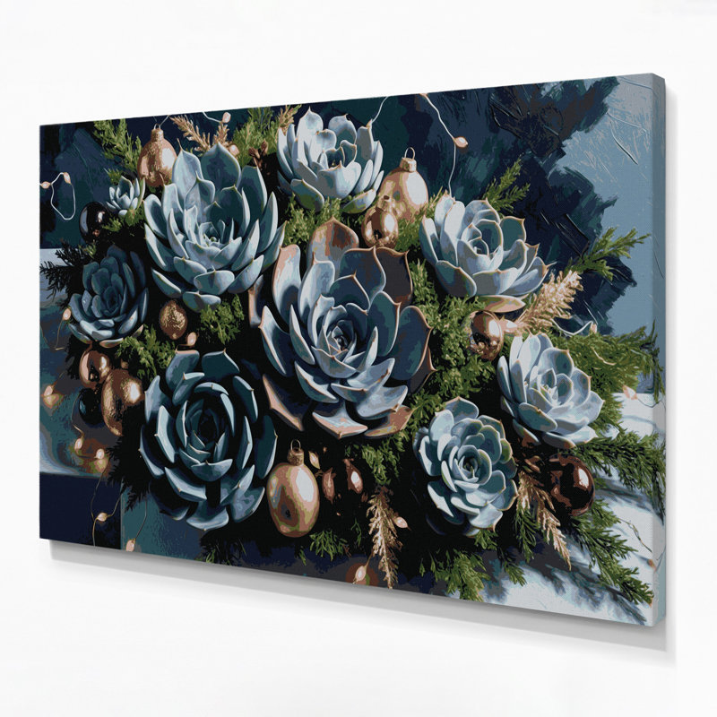 «Christmas Christmas Succulents», art mural sur toile grise, H 16 po x l 20 po