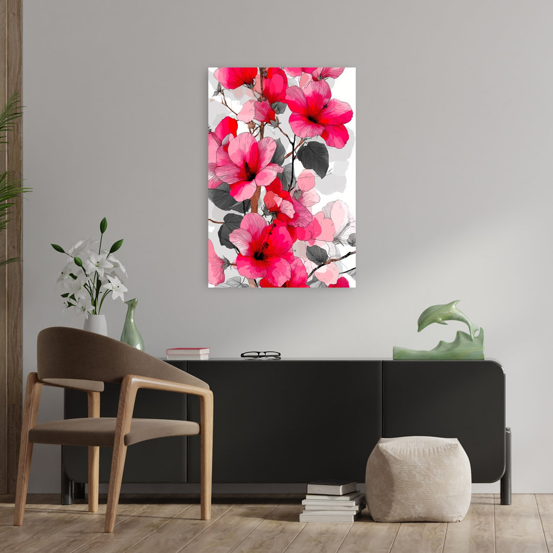 Vibrant Pink Hibiscus Blooms Bold Modern Vibrant Hibiscus Flower Nature Wall Art Print