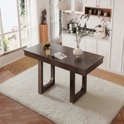 60"-78" Extendable Dining Table, Farmhouse Wooden Kitchen Table With Removable Leaf, Large Expanding Table For 4-8, Walnut