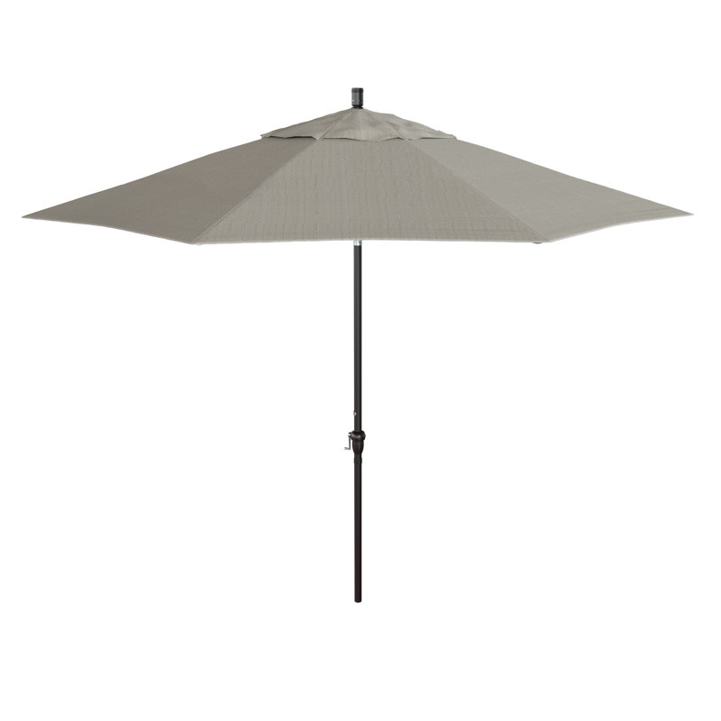 Parasol de patio 11 'en bronze avec inclinaison automatique et manivelle en oléfine de granit tissé, Granite tissé, Oléfine