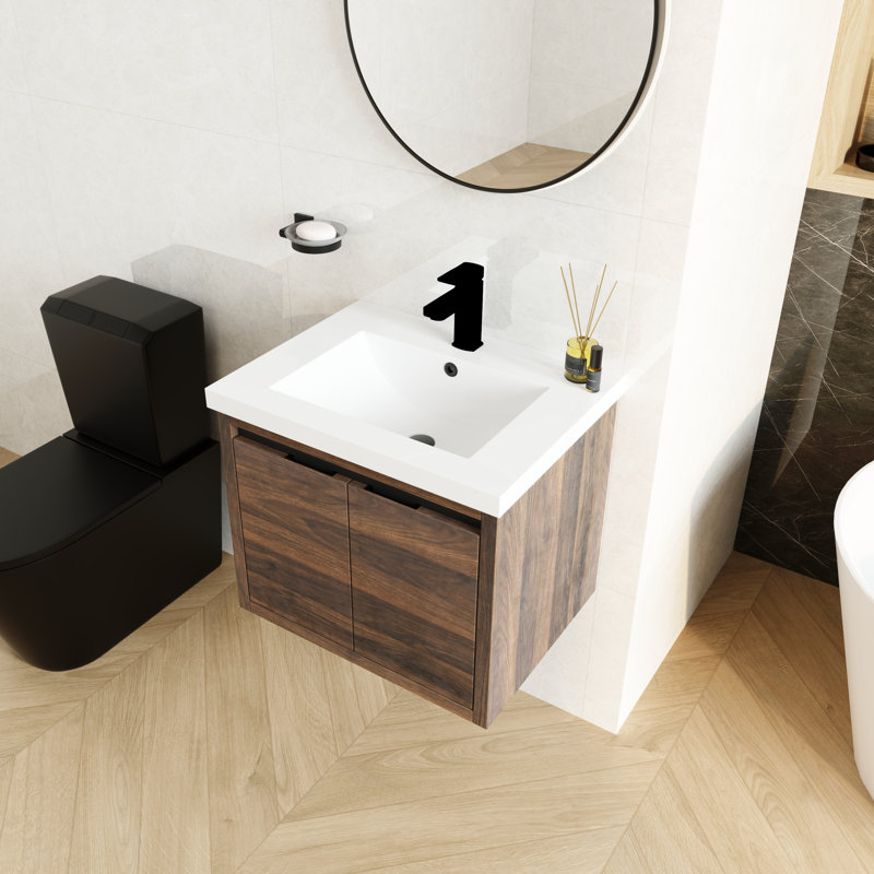Larah 23.61'' Single Bathroom Vanity with Resin Top, Walnut