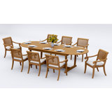 12 Seats 13 Pcs Grade-A Teak Wood Dining Set: 118" Double Extension Mas Oval Trestle Leg Table And 12 Arbor Stacking Arm Chairs #11AB2712
