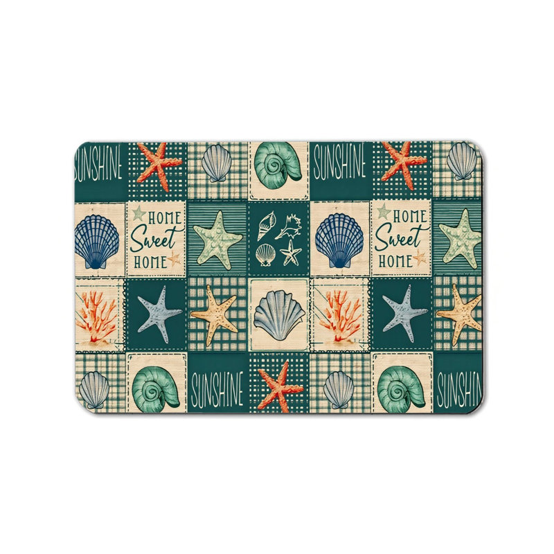 Tapis de sol Coastal Starfish Shell pour porche d'entrée, 24 x 36 po, bleu sarcelle