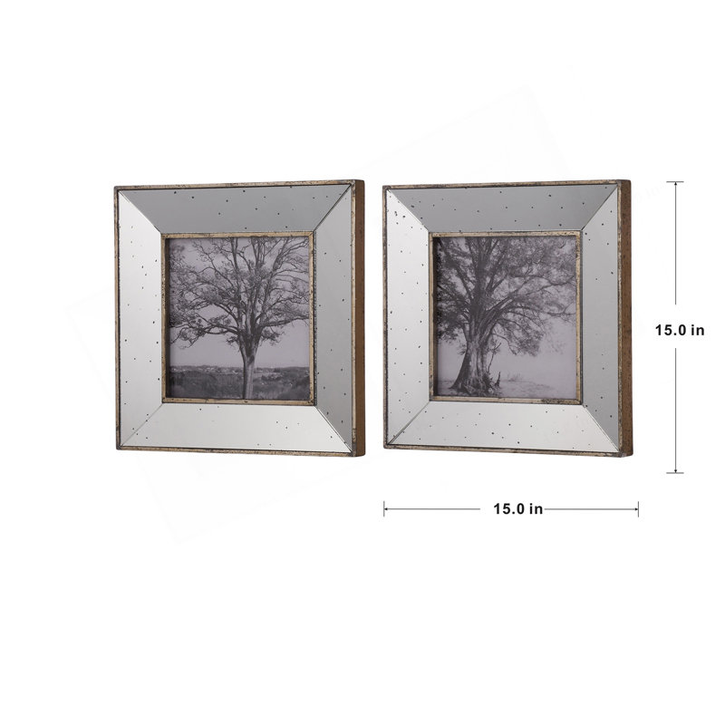S/2 Vintage Silver Reflective Picture Frames, 15X15"