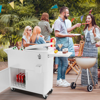 Chariot de glacière pour terrasse 80 pintes avec armoire et table d'appoint pliable