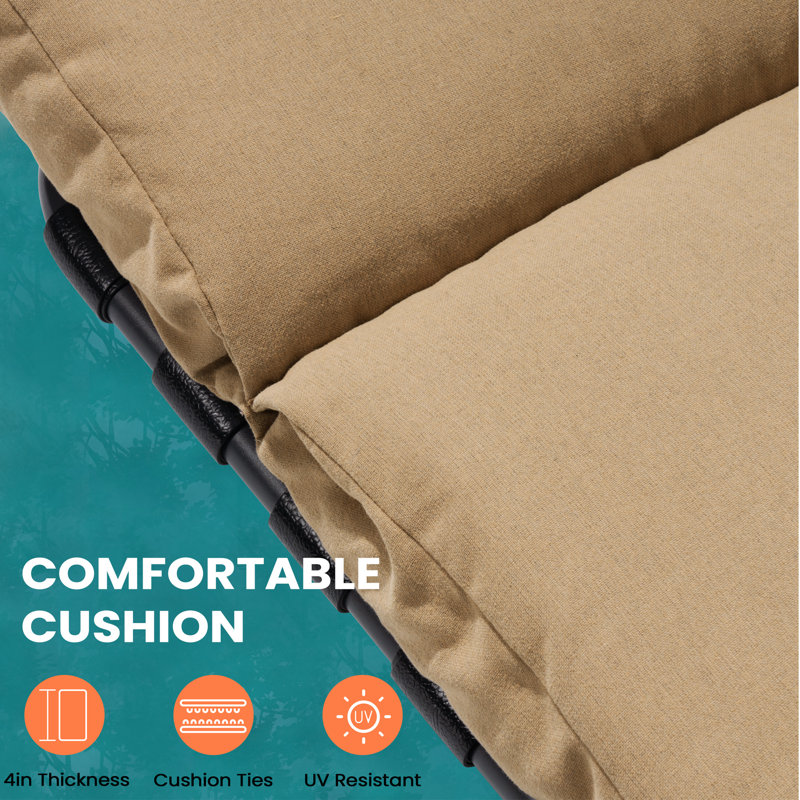 Outdoor Powder Coated Steel Chaise Lounge  With Cushions, Tan
