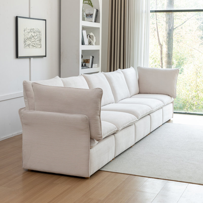 Hepworth Dejohn Corduroy Sectional Sofa, White, 36" H x 154.5" W x 33" D, 5