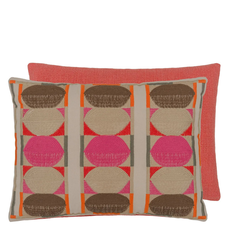 Kushime Embroidered Decorative Pillow, Fuchsia Geometric