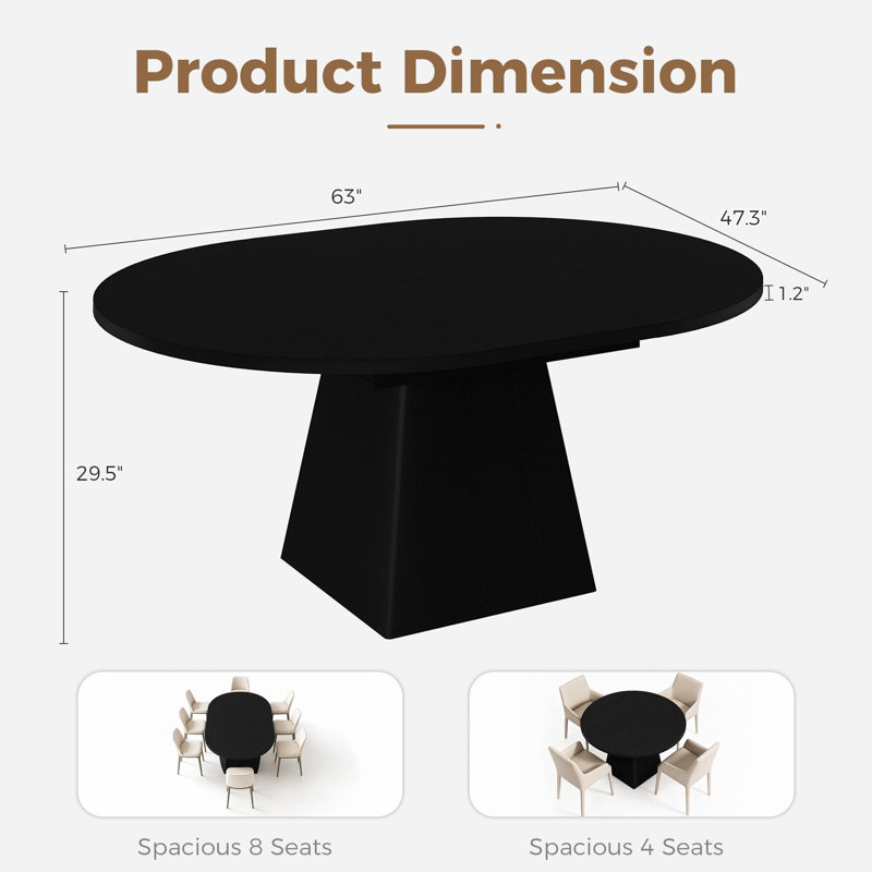 Table de salle à manger extensible peu encombrante pour 4 à 8 personnes - Feuilles cachées - Pieds en métal robustes - Tablette de rangement - Table de salle à manger moderne