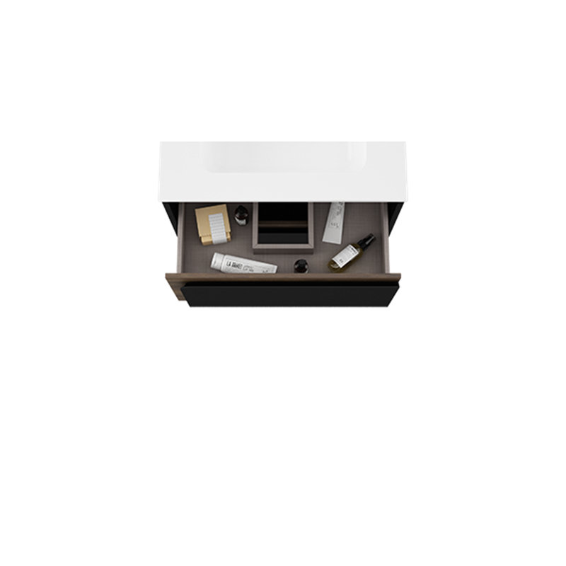 Meuble-lavabo mural simple 24 po avec lavabo vasque Cordoba, Noir / bois, Noir