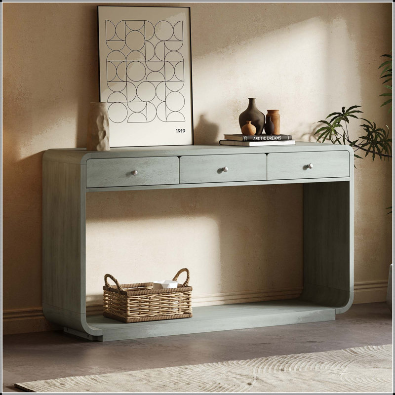 Console de style antique avec 3 tiroirs, Sage Green