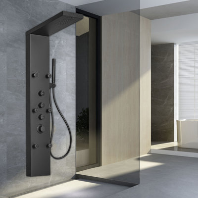 Dual 3-In-1 6-Jet Rainfall Shower Panel System With Rainfall Waterfall Shower Head And Shower Wand