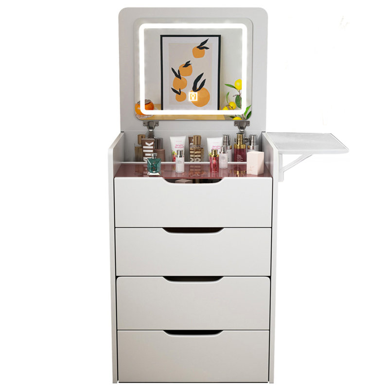 31 Vanity Desk With Hidden Storage And Foldable Panel, White Makeup Table Use, Drawers, Flip Mirror