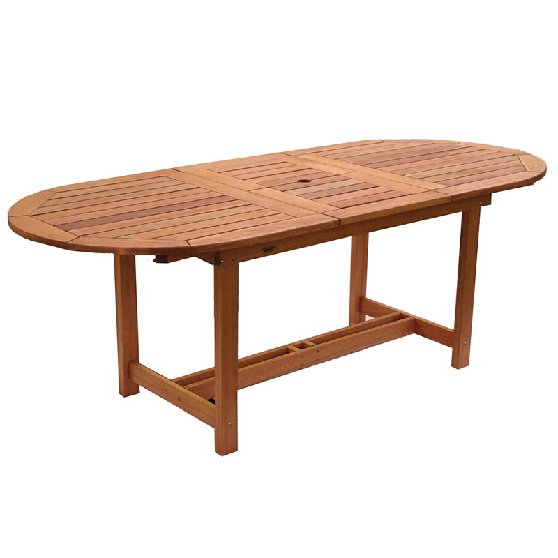 Audre Oval Eucalyptus Extendable Outdoor Dining Table With Umbrella Hole , 71'' in. W in. D, 71" L x 43" W x 29" H