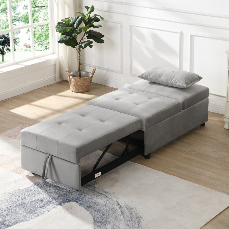 Canapé-lit pliant avec repose-pieds gris, Velours gris
