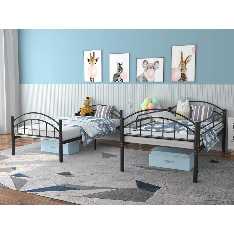 Aedric Twin Over Twin Bunk Bed, 2 In 1 Metal Convertible Bunk Bed Frames for Kids Adults, Black