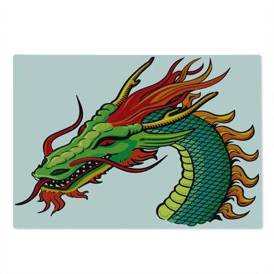Ambesonne Dragon Cutting Board Large Size Monster Portrait Fantasy Fern Green Orange Red