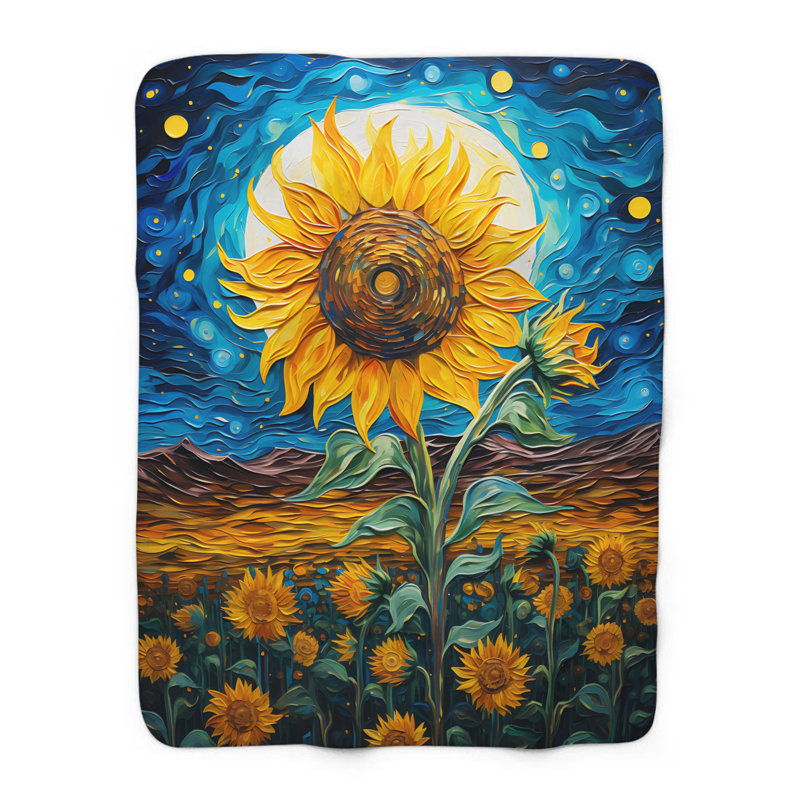Chat de tournesol de Van Gogh - couverture en sherpa de qualité supérieure - reproduction d'art luxueuse, Lit simple