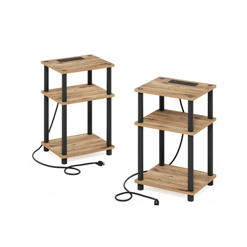 Ensemble de 2 tables d'appoint Ballwin, table de bout à 3 niveaux avec station de charge, table de chevet à tablette ouverte, table de chevet avec port USB et port de charge de type C, pour le salon, la chambre à coucher, le chêne Flagstaff