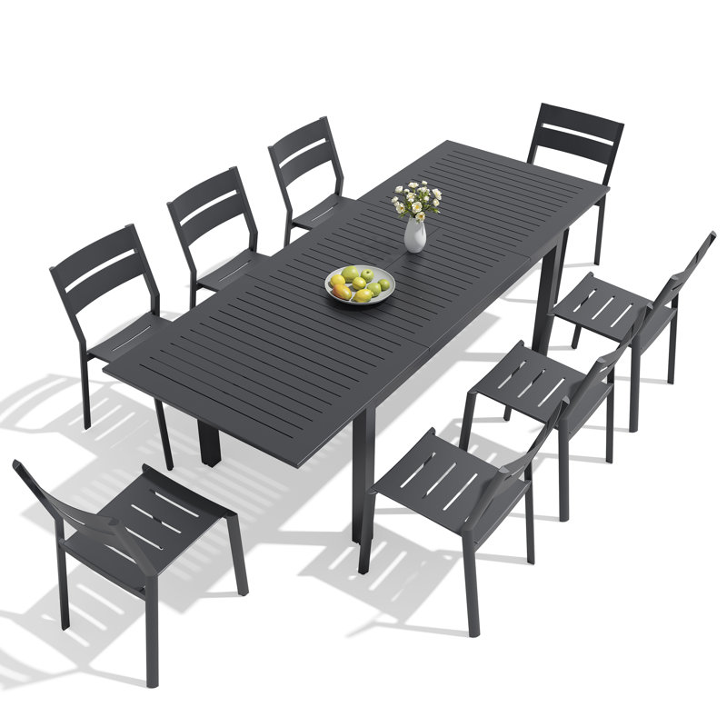 Gilligan 8 - Person Aluminum Rectangular Extendable Outdoor Dining Set (Set of 9)