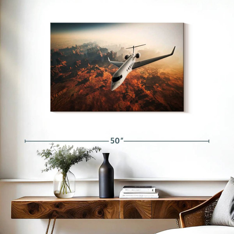 Mehar Private Jet Over Canyon, 24" H x 36" W