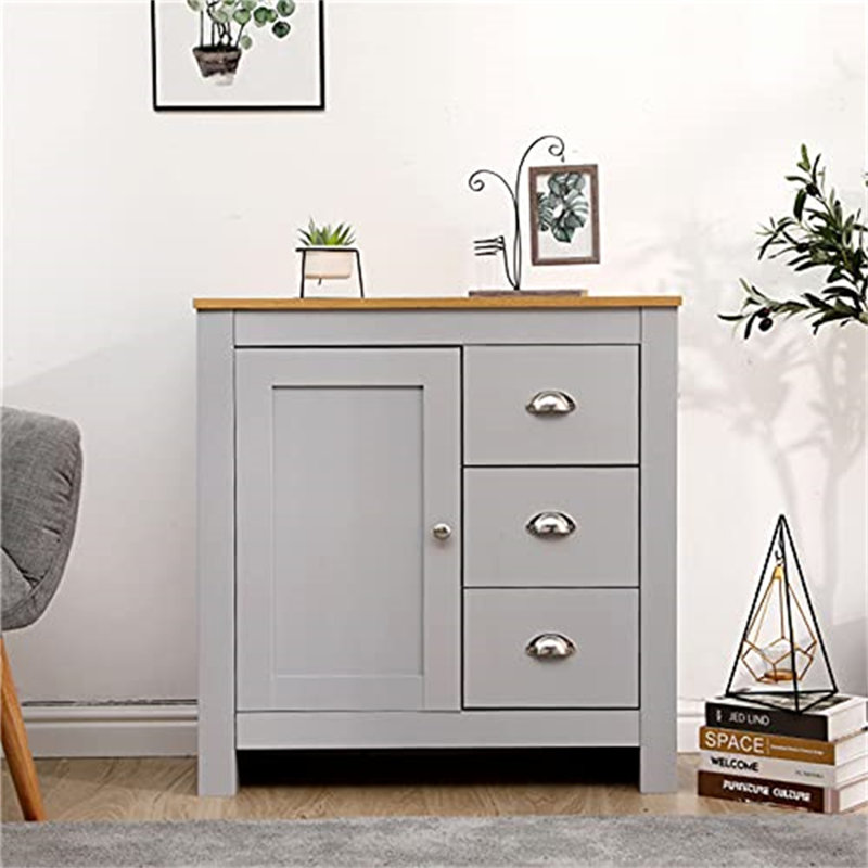 Sideboard Buffet Table For Hallway Sideboard With 3 Drawers 1 Door Storage Cabinet For Living Room Hallway Kitchen Narrow Sideboard, 79X35x81cm(Light Grey)