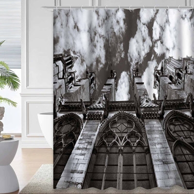 Paris Gray Shower Curtain with 12 Hooks