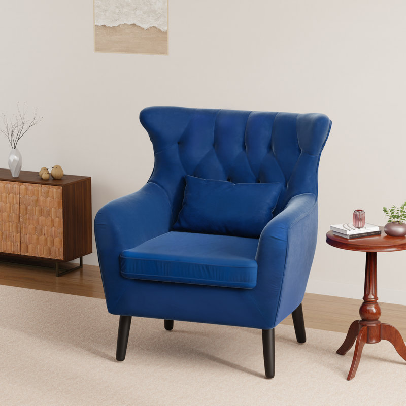 Thick Cushion Tufted Button Velvet Accent Chair, Navy Velvet