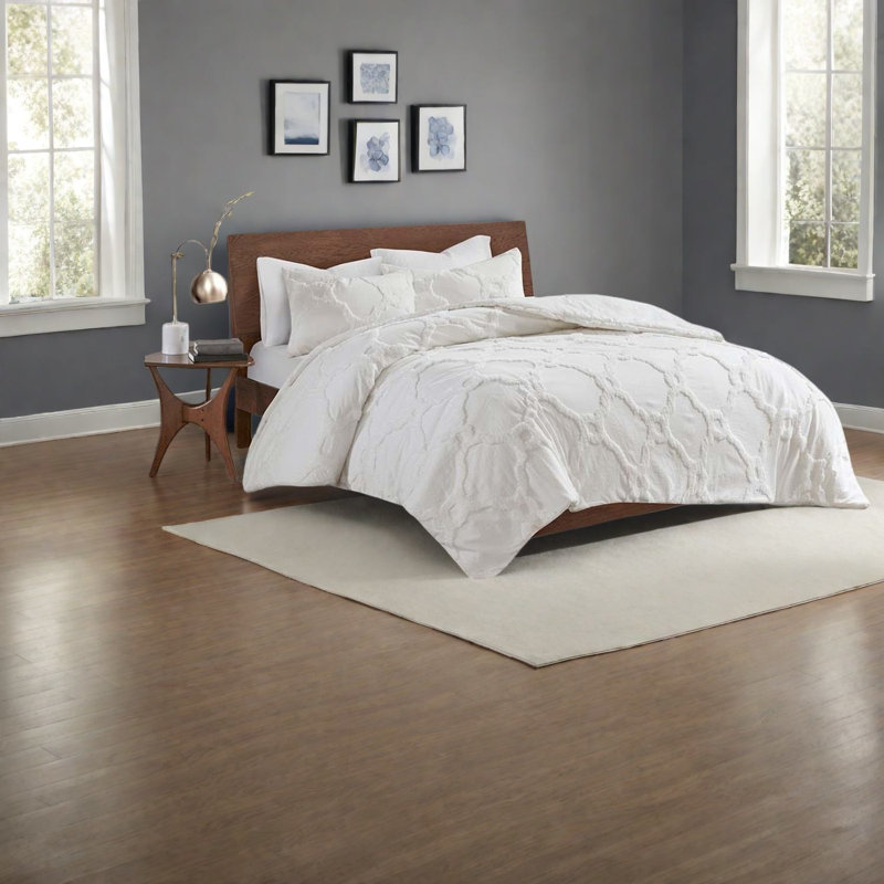 Ensemble de literie luxueux en chenille de coton blanc cassé pour chambre à coucher élégante