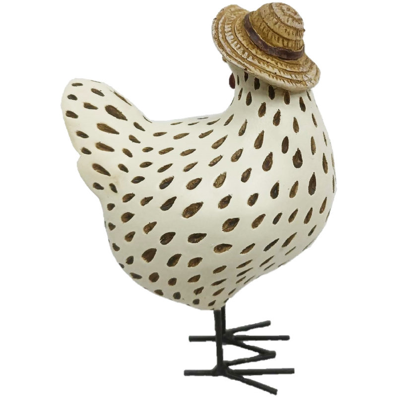 Poule en résine 6,3 po avec chapeau de paille