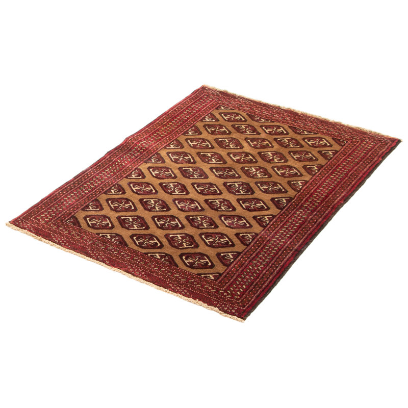 Tapis brun clair noué à la main de conception unique 3 pi 5 po x 4 pi 9 po Teimani