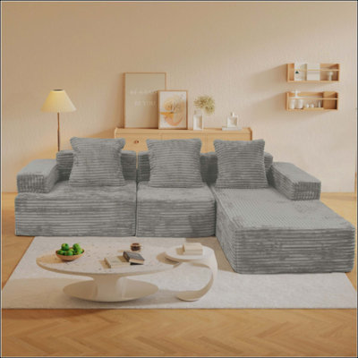 Compression Sectional Couch With Comfy Chaise, Boneless L Shape Sofa With Deep Seat, Minimalist Modular Couches Sleeper For Living Room Bedroom Apartment Lounge,Corduroy