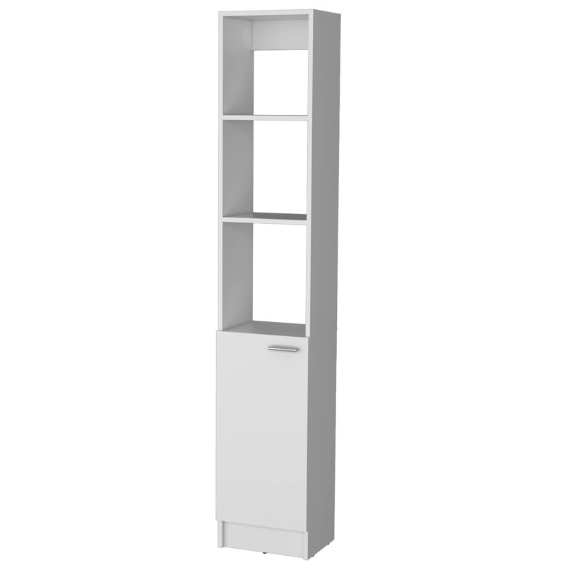 Stylish White Bathroom Linen Holder - 5 Shelves, 1 Door 1-Door Cabinet With Shelves, White