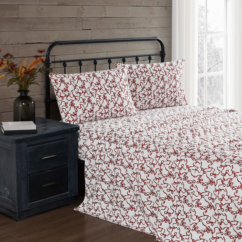Ensemble de draps en flanelle à motif de ruban Trous, Ensemble de draps pour lit double avec 2 taies d'o