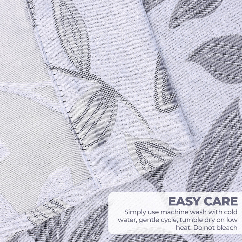 Modern Bohemian Leaves Pattern 100% Polyester Machine Washable Room Darkening Blackout Curtains, 26" W x 84" L, Silver