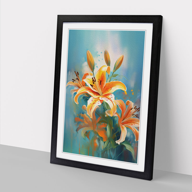 Lily Flower Impressionism No.2 - Single Picture Frame Print on Wood, 34cm H x 25cm W x 2cm D, Black Framed