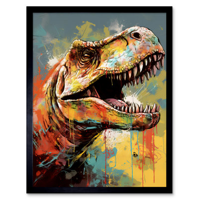 Aaratrika T-Rex Roaring Dinosaur Multicoloured Portrait - Single Picture Frame Print