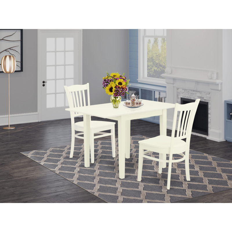 Solid Wood Top Dining Table Set, Linen White, Linen White,  3 Pieces: 1 Table, 2 Chairs