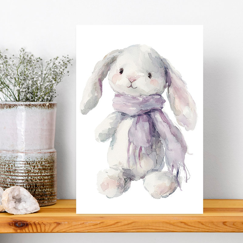 Sweet Rabbit With Scarf Contemporary Rabbit Forest Wall Art Print 1 Piece Wrapped Canvas Wall Art, 45.72cm H x 30.48cm W
