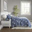Ensemble de literie réversible en coton brodé avec coussin décoratif, double marine / grand côtier