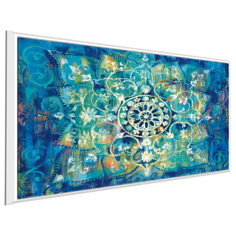 Mandala In Blue I Bright - Print on Canvas, 21.5" H x 33.5" W x 2" D, White Floater Frame